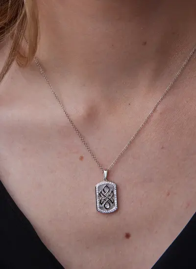  Sterling Silver Mother of Pearl Celtic Knot Medallion Pendant with White Crystals